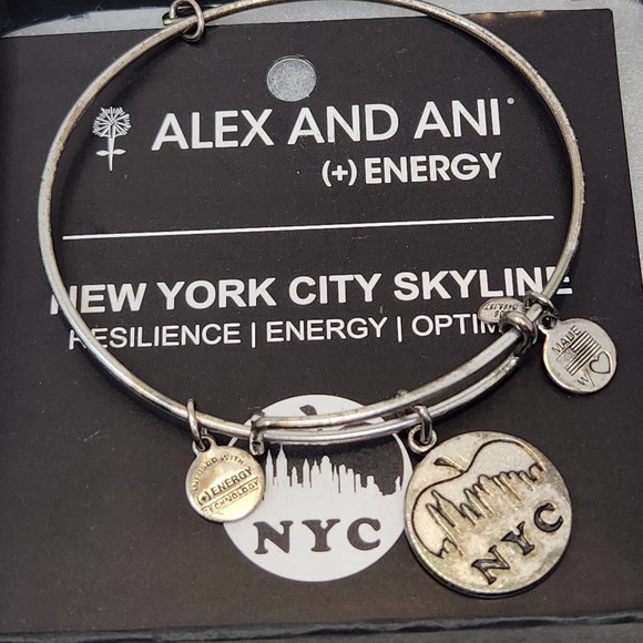 Alex and Ani NYC New York City Skyline Charm Bangle Slider Bracelet Silver Tone - Picture 2 of 6
